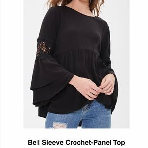 NWT Forever 21 Bell Sleeve Crochet Boho Top